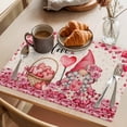thumbnail image 3 of Valentine's Day Placemats Set of 12, Cute Gnome Romantic Pink Love Heart in Basket Linen Texture Non-Slip Place Mats Washable Table Mats for Kitchen Dining Table Decorations Indoor/Outdoor, 3 of 9