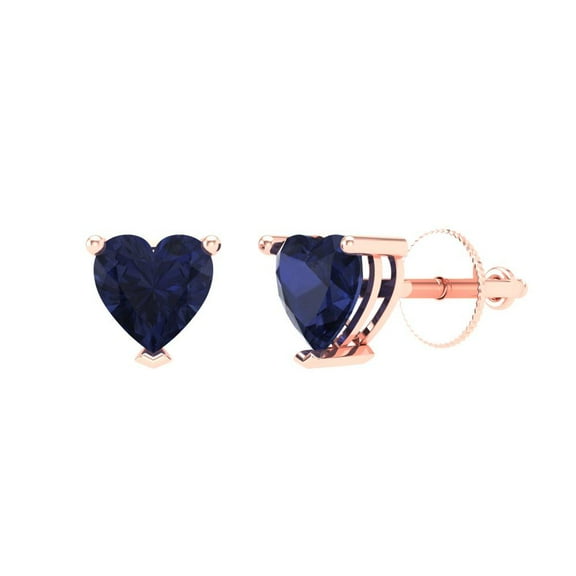 1.5 ct Screw-Back Stud Earrings for Women | 6.0mm Heart Cut Simulated Blue Sapphire | 18K Rose Gold