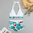 thumbnail image 4 of QLEICOM Womens Swimsuits Tummy Control Plus Size Swimsuit Coverup Fashion Floral Print Halter Split Swimsuit Bikini Print High Waist Beachwear Set White M, 4 of 7