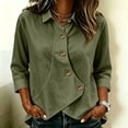 thumbnail image 2 of ATOYSOY Women Collared 3/4 Sleeve Asymmetric Button Down Shirt Irregular Curved Hem Linen Mix Loose Fitted Pullover Blouse Solid Color Casual Office Daily Travel Shopping Outfit, 2 of 6