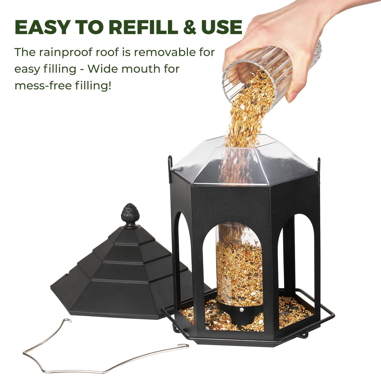 Metal Bird Feeder for Outdoors Hanging, 3 lbs Seed Feeder, Wild Bird Feeders for Garden Cardinal Finch Bluebird, Easy to Fill & Clean