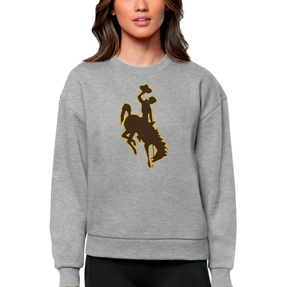 Women's Antigua Heather Gray Wyoming Cowboys Victory Crewneck Pullover Sweatshirt