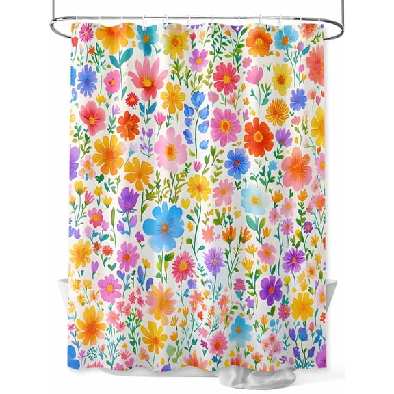 Colorful Spring Floral Extra Long Shower Curtain Set, Waterproof Shower Curtains for Bathroom, Summer Watercolor Botanical Washable Fabric Cloth Bath Curtain for Bathtub with Hooks 72x96 Inches