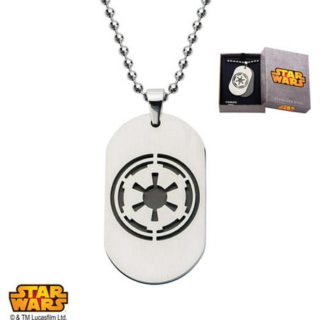 Disney Stainless Steel Star Wars Imperial Symbol Dog Tag Pendant, 22