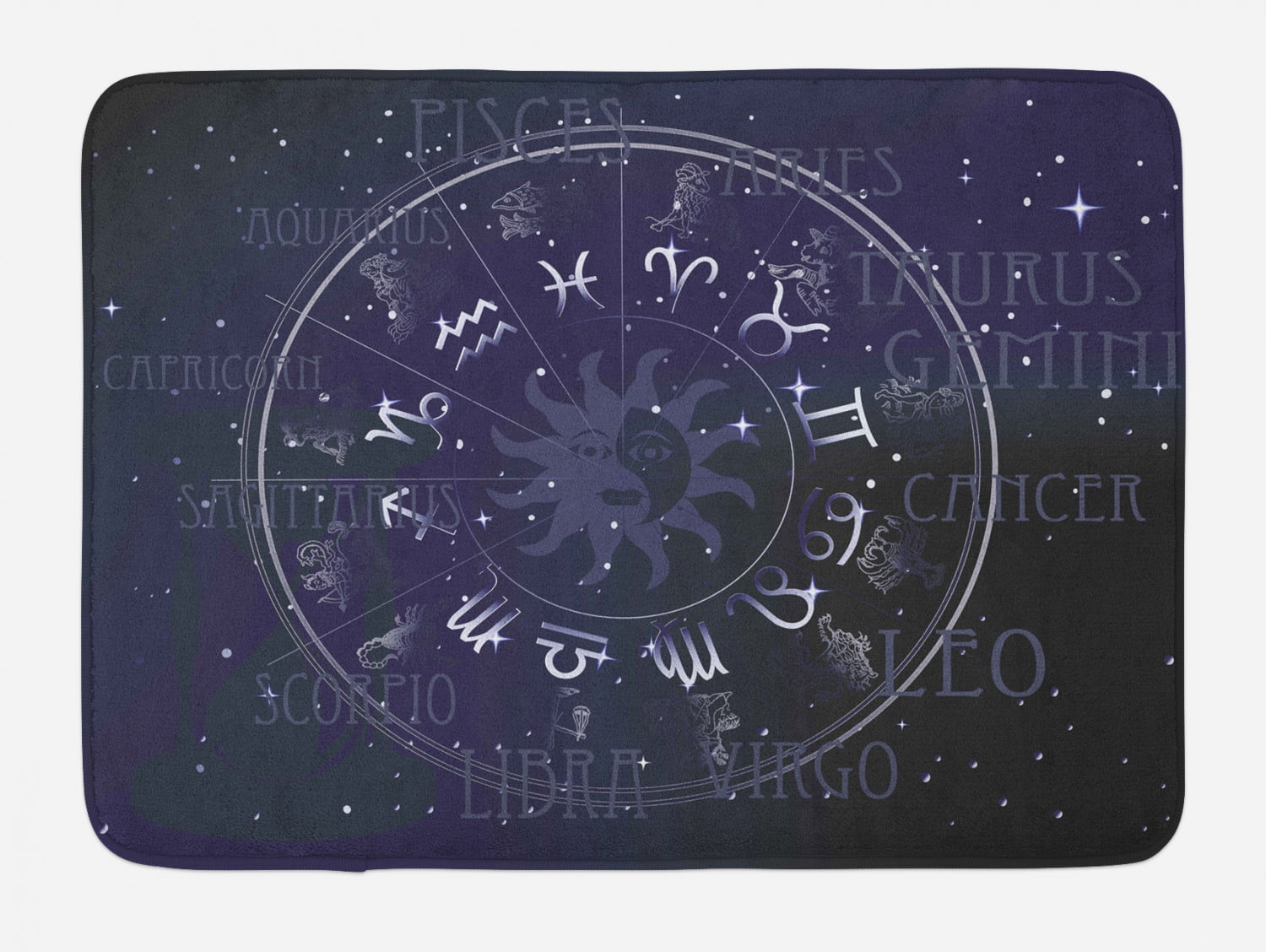 Astrology Bath Mat, Horoscope Zodiac Sign in Circle Wheel Shape on Star
