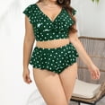 thumbnail image 7 of Nrmvnmi Women's Plus Size Retro Tankini Set Plus Polka Dot Print Ruffle Trim Tank Crop Top & Underwear Tankini Two Piece Set Green-2XL, 7 of 7