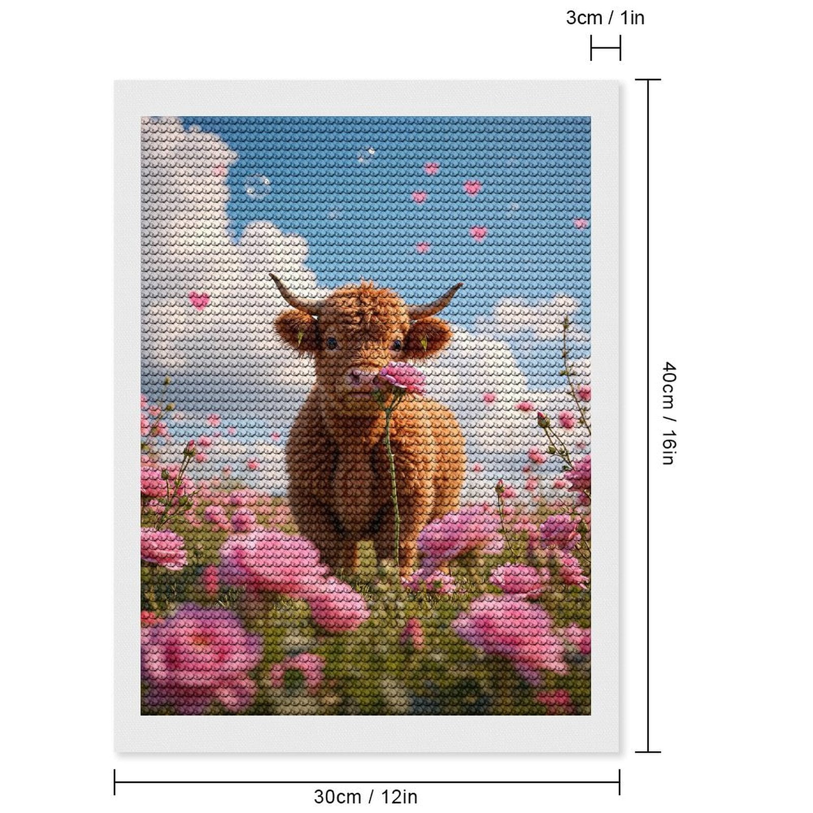 Diamond Art Kits for Adults, Cow In Pink Flower Meadow 5D Diamond Painting Kits for Adults Beginners, DIY Full Drill Diamond Painting, Gem Art and Crafts 12x16