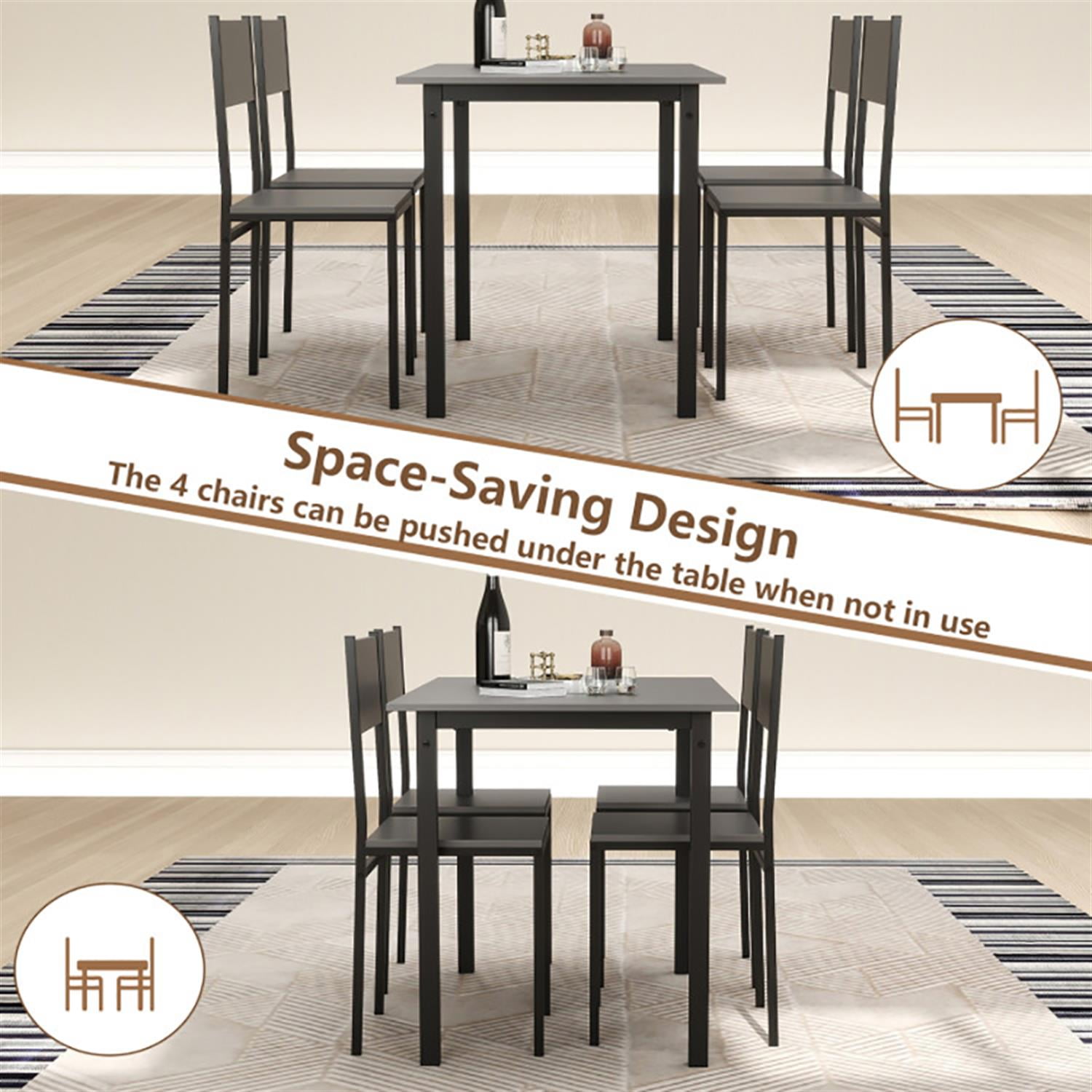 Demi Bonn 5-Piece Dining Table Set with 4 Chairs, 43"dustrial Kitchen Table with Metal Frame, Perfect for Small Space, Gray