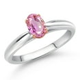 thumbnail image 2 of Gem Stone King 925 Sterling Silver and 10K Rose Gold Prongs Pink Sapphire Solitaire Engagement Ring for Women | 0.60 Cttw | Oval 6X4MM | Gemstone Birthstone | Available in Size 5, 6, 7, 8, 9| Size 5, 2 of 4