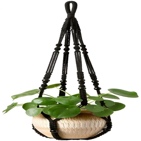 XIBUFE 2026 New Macrame Plant Hanger Indoor Hanging Planter Basket with Wood Beads Decorative Flower Pot Holder No Tassels for Indoor Outdoor Boho Home Decor 35 Inch,Black,Set of 1(Pots Not Included)