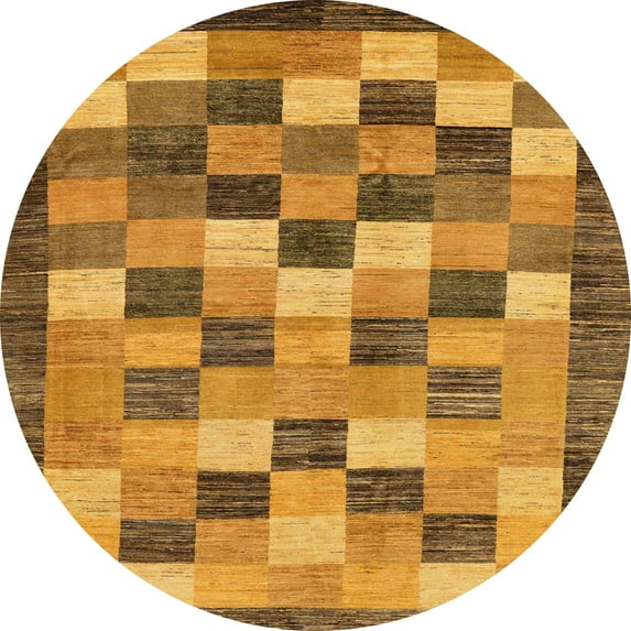 Ahgly Company Machine Washable Indoor Round Abstract Dark Orange Area Rugs, 3' Round
