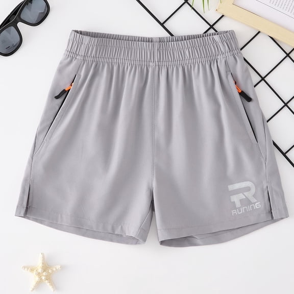 Cethrio Boys Athletic Shorts, Summer Relaxed Fit Elastic Waist Casual Running Shorts Gray Size 10-12