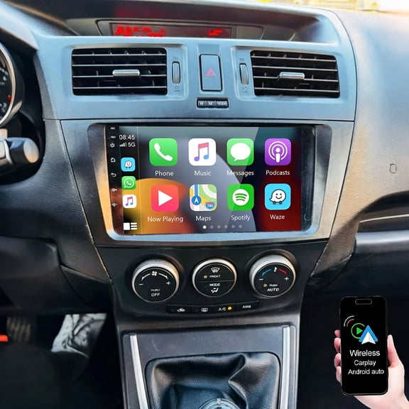 Geabo Android Car Stereo for Mazda 5 2011-2013 with Wireless CarPlay Android Auto, 9 Inch Touchscreen Car Radio Support GPS Navigation Bluetooth WiFi/FM/RDS/Mirror Link USB SWC  Backup Camera