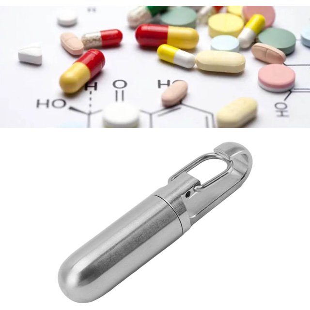 HUGFEGWE Package Stainless Steel Pill Case Keychain, Small Pill Box Bottle Holder, Stainless Steel Pocket for Men Purse Pocket Outdoor EDC Tool Kit (Spring Buckle) CJB91-65421