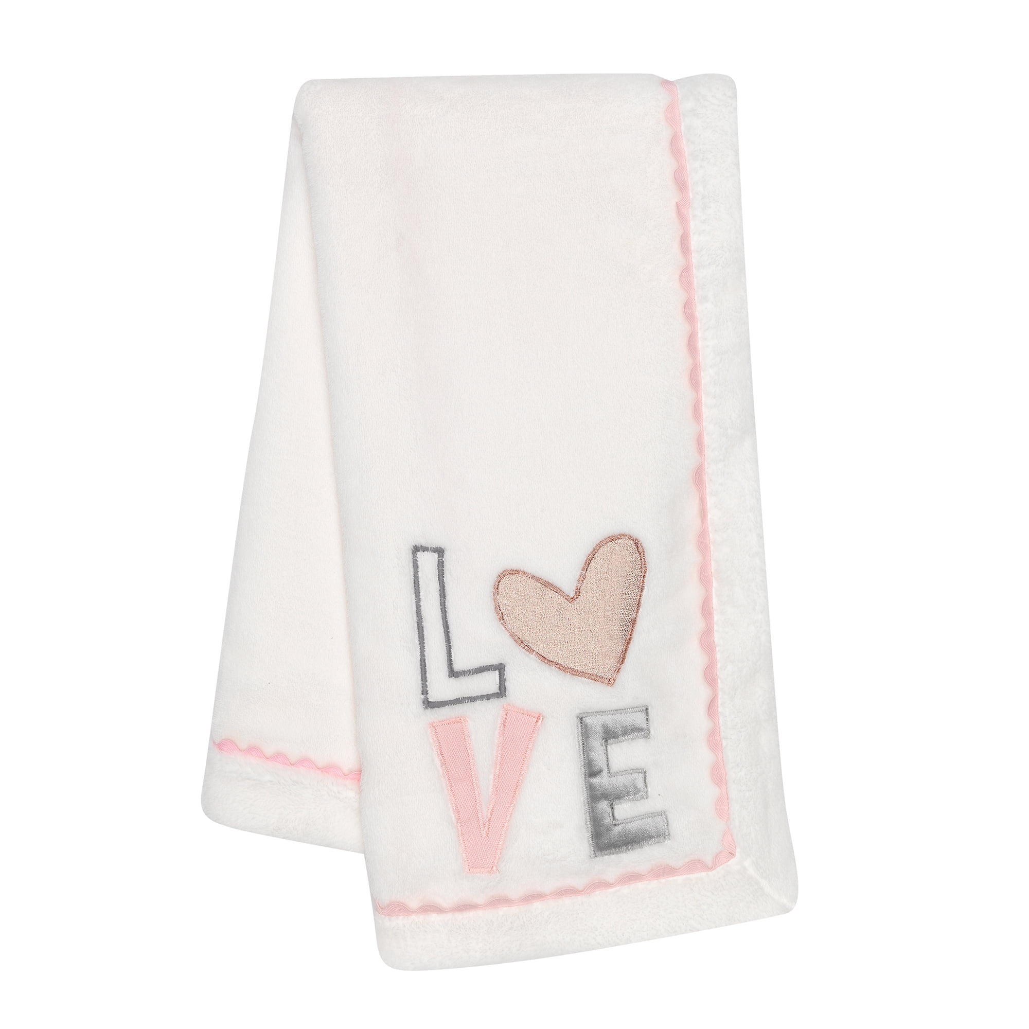 Lambs & Ivy Signature Heart to Heart White/Pink Baby Blanket