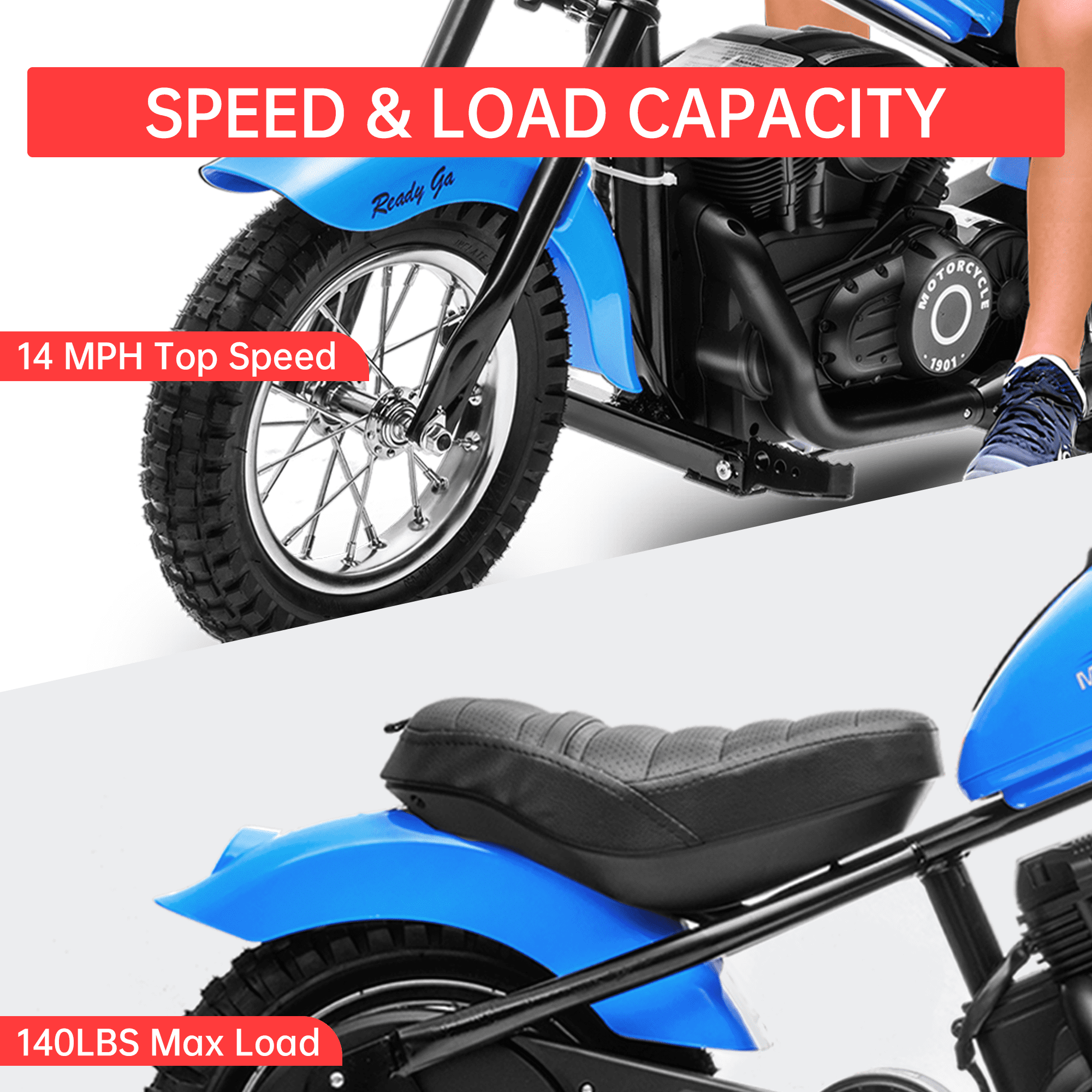 Garvee 24V Electric Dirt Bike with 250w Motor, 9AH Battery – Up to 14MPH, 60 Min Ride Time, Blue