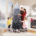 thumbnail image 2 of Qeetex 6ft snow flocked pre lit artificial christmas tree - 250 warm blanca lights, quick hinged setup, foldable metal base, foot pedal para oficina en casa, 2 of 10