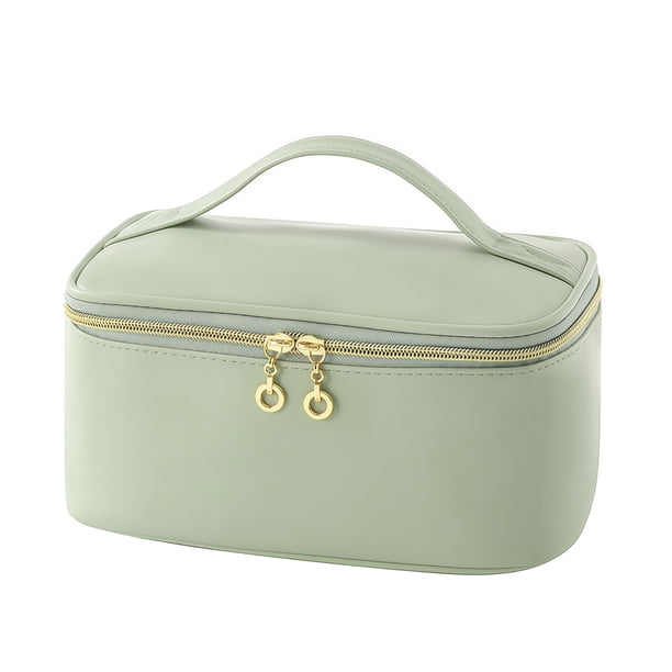 Estuche de viaje para cosméticos, bolsa de maquillaje de gran capacidad con divisor extraíble, bolsa de aseo impermeable con asa superior, organizador de cosméticos para el hogar de vacaciones.