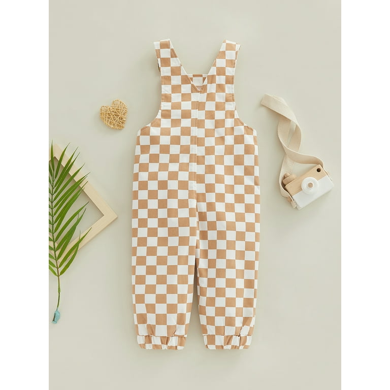 Toddler Kids Girls Boys Overalls Checkerboard Plaid Sleeveless Bib Rompers  Summer Pockets Straps Pants Jumpsuits 