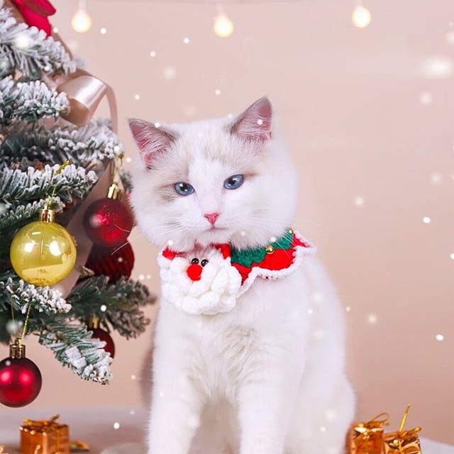 Fiudx Liquidación navideña Collar de gato navideño, bufanda tejida, collar decorativo, pajarita, campana, accesorios de invierno para mascotas, anillo para el cuello