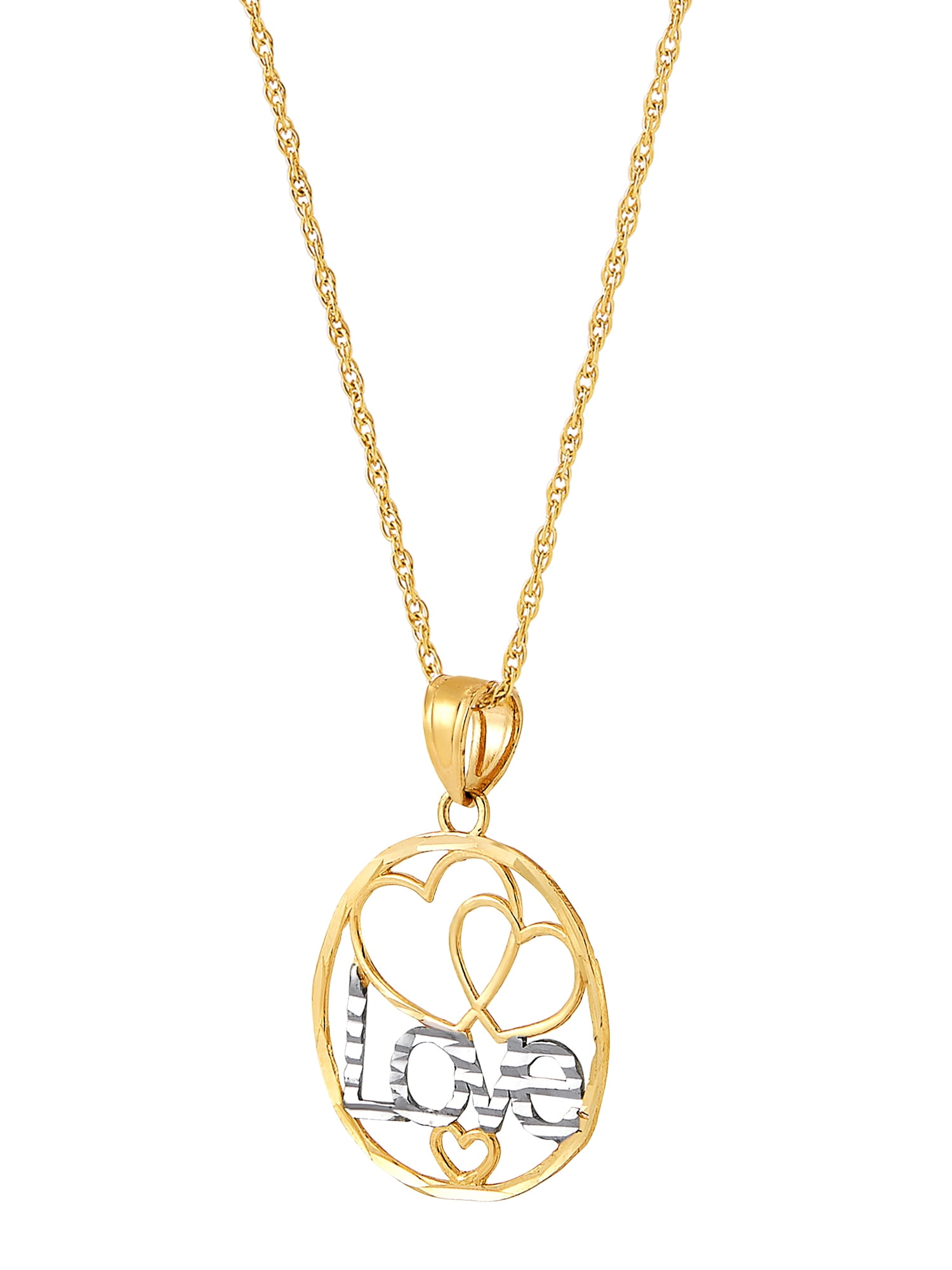 Brilliance Fine Jewelry 10K Yellow Gold Rhodium Love Hearts Circle on Gold Filled Necklace,18"