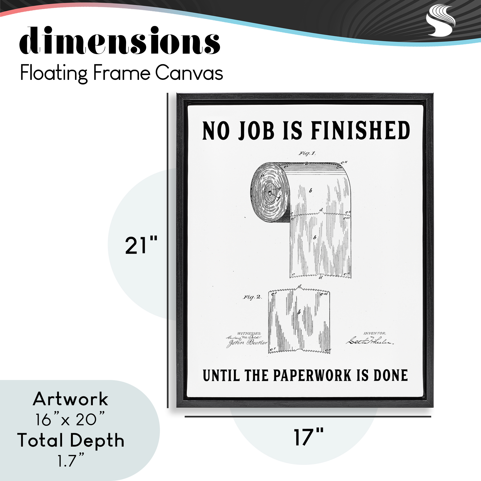 No Job Finished Toilet Paper Black Framed Floater Canvas Wall Art, design by Lettered and Lined