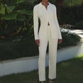 thumbnail image 1 of Cárdigan Traje de pantalón de 2 piezas con cuello de solapa, conjunto de pantalones básicos para mujer de estilo informal, conjunto diario Kuymtek Blanco T S para Mujer, 1 of 6