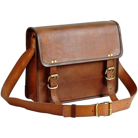 13" Leather Messenger Bag Laptop case Office Briefcase Gift for Men Computer Distressed Shoulder Bag