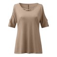 thumbnail image 4 of WAIIMAK Womens Tops Solid Color Round Neck T-Shirt Spring/Summer Shirt Strapless Tees, 4 of 5