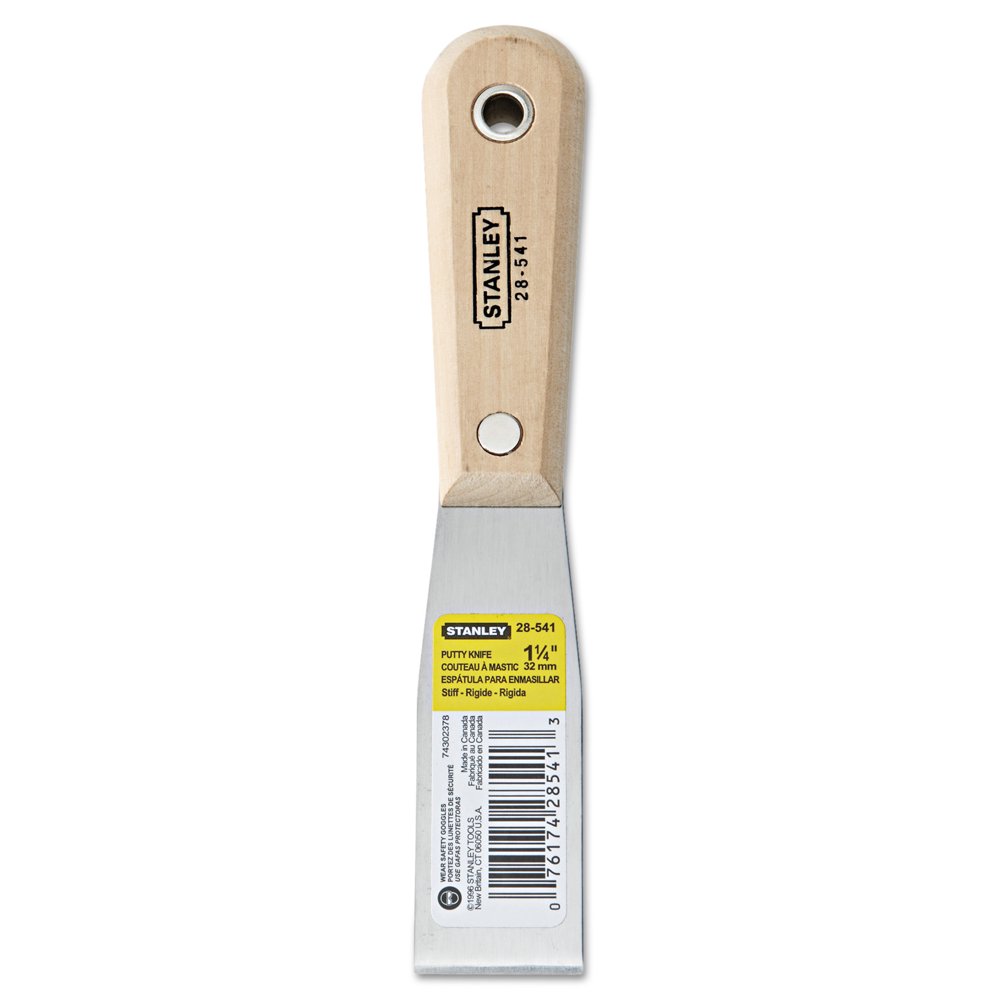 Stanley Tools Wood Handle Putty Knife, 1 1/4" Wide, High Carbon Steel
