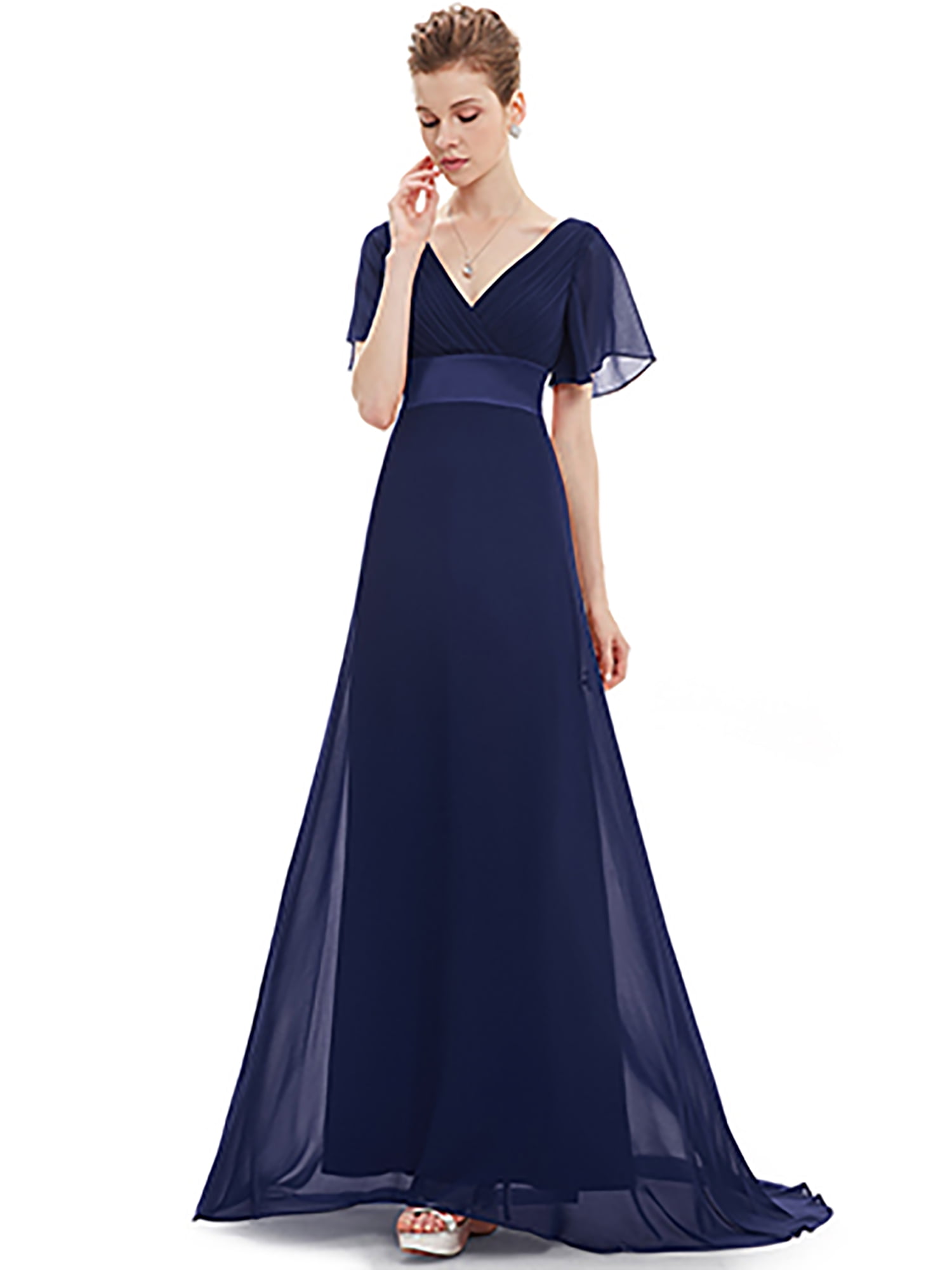 Now and Forever Womens V-Neck Bridesmaid Dress Long Formal Pleated A-line Chiffon Evening Gown with Belt Now and Forever Womens V-Neck Bridesmaid Dress Long Formal Pleated A-line Chiffon Evening Gown with Belt
