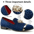 thumbnail image 3 of Loafers for Men Men's Rhombus Velvet Loafers Blue Wedding Dress Shoes Men's Gold Buckle, Blue-08, 9 US, 3 of 5