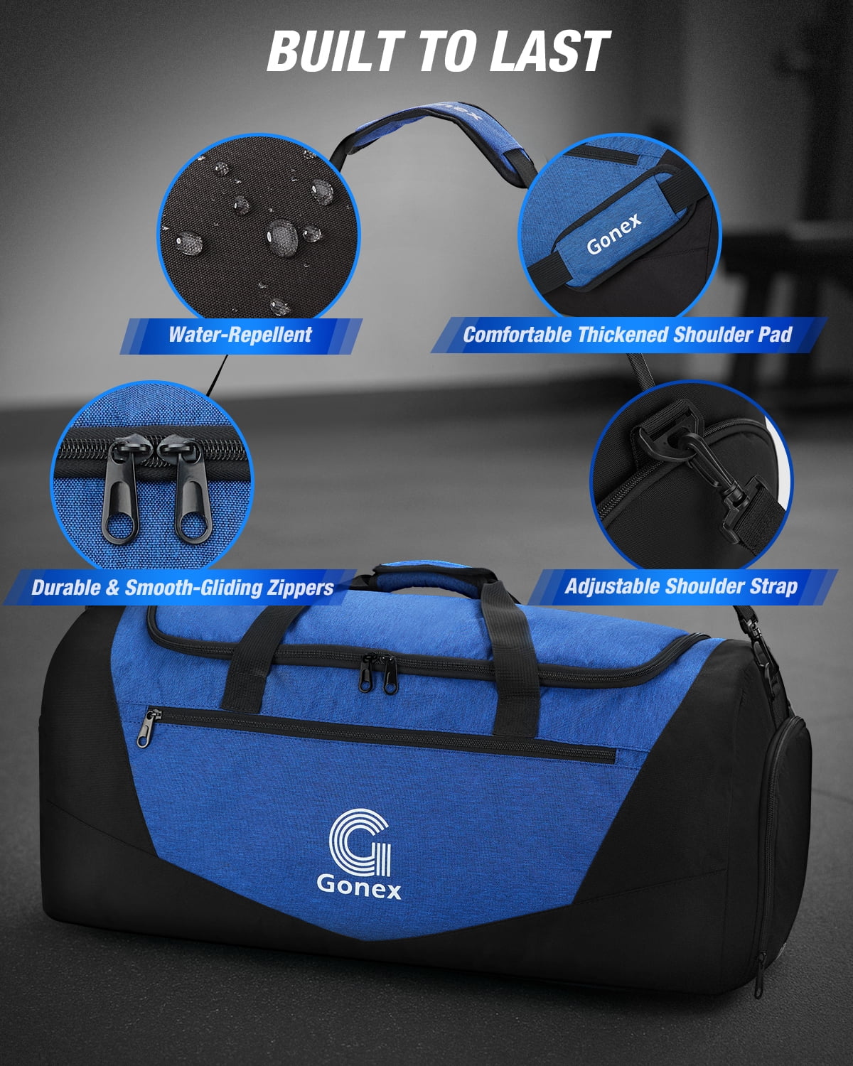 Gonex 60L Gym Duffel Bag, Sports Duffle with Shoe Compartment & Wet Pocket, Water-Resistant Travel Bag for Fitness, Camping, Weekend Trips