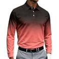 thumbnail image 2 of Mens Collared Long Sleeve Polo Shirt Gradient Ombre Print Three Button Placket Casual Athletic Top, 2 of 3