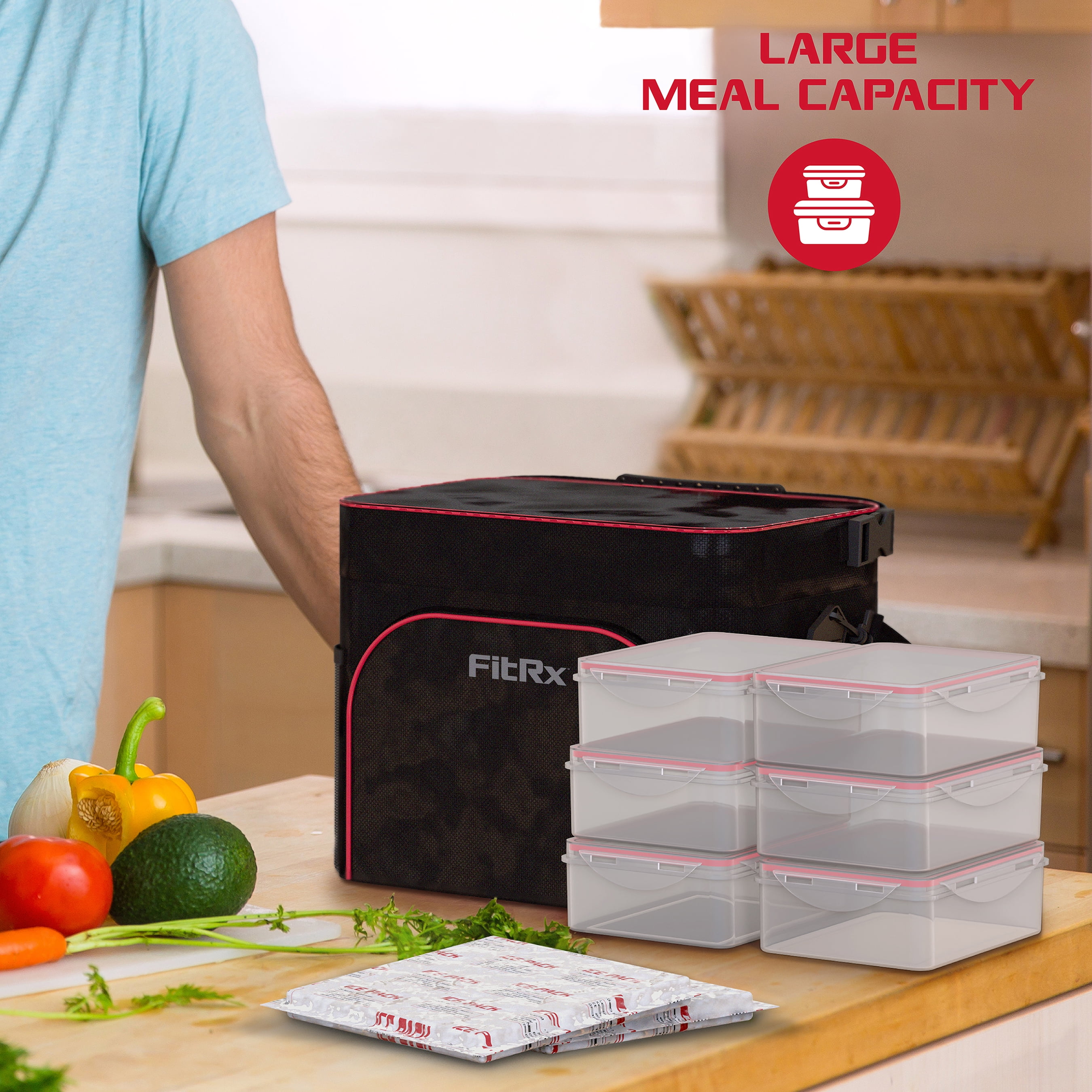 FitRx Insulated Meal Prep Cooler Bag, Lunch Box with Containers