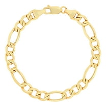 Nuragold 10k Real Yellow Gold Figaro Link 9mm Chain Bracelet (7"-9") Italian Jewelry for Men & Women
