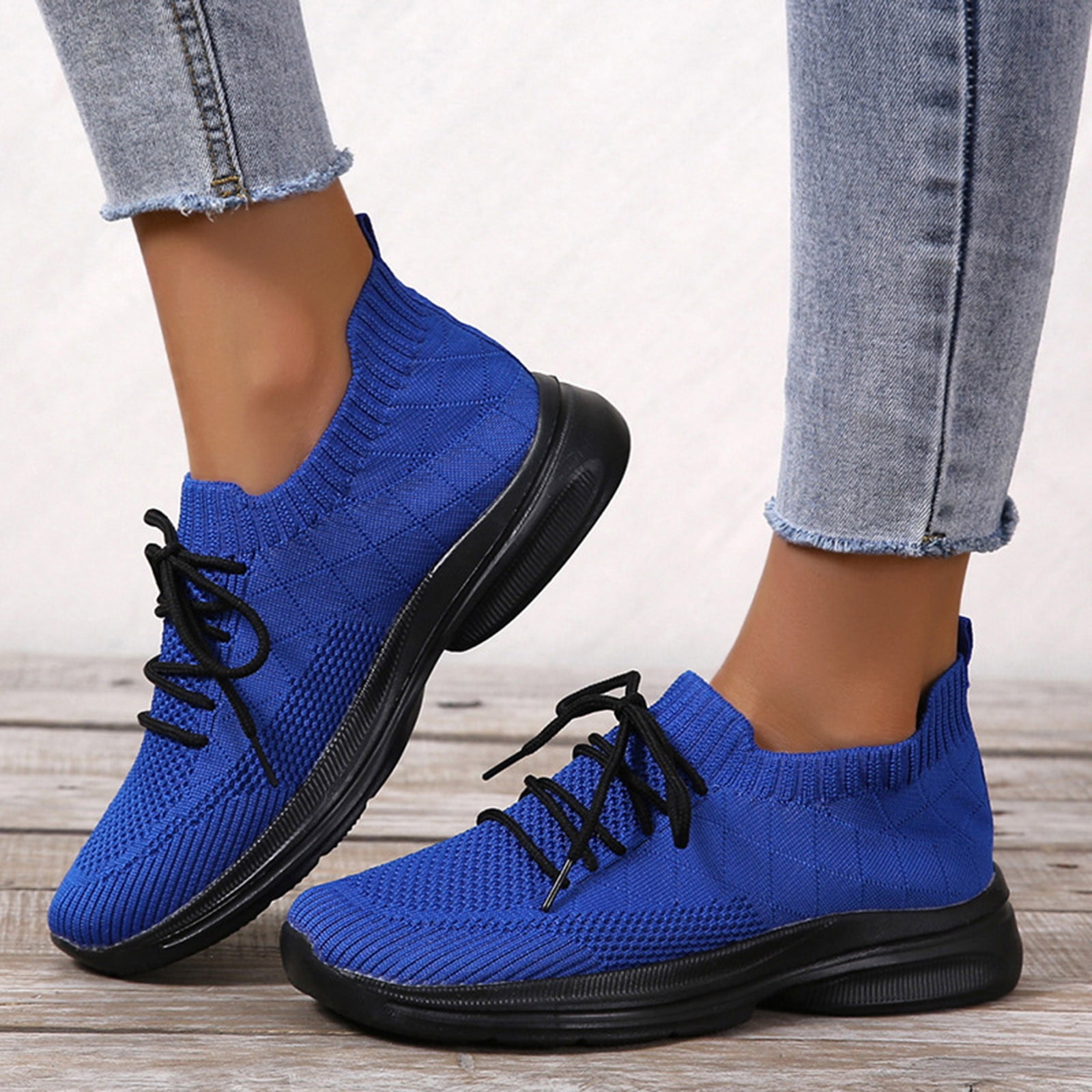 Smart Casual Lace-up Blue Sneakers For Women