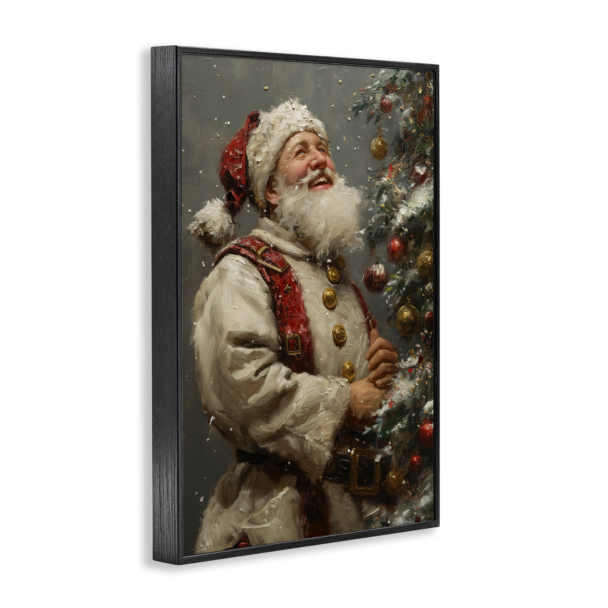 Stupell Industries Happy Santa & Tree Holiday Painting Black Framed Art Print Wall Art, 16 x 24