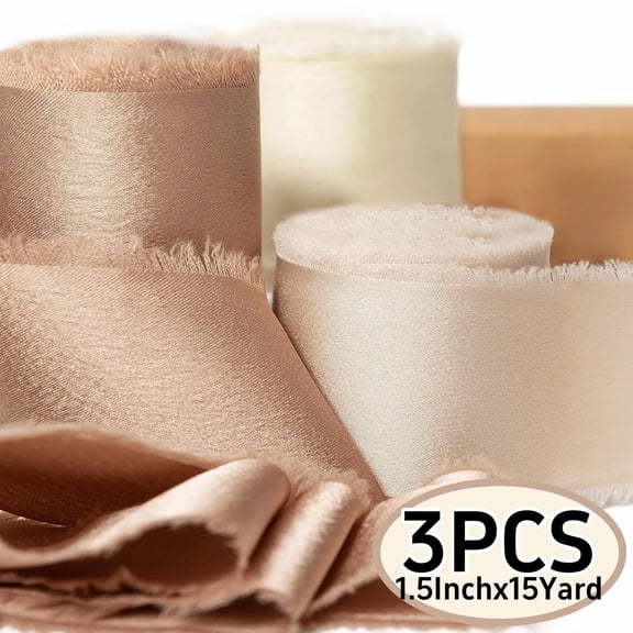 Silk Ribbon Handmade Frayed Ribbons Silk Satin Ribbon 1.5 Inch x 15 Yard for Gift Wrapping  Wedding Bridal Bouquets Holiday Decor