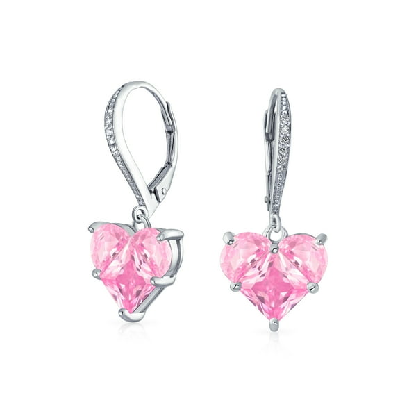 Bling Jewelry Womens Romantic Love CZ Cubic Zirconia Red Heart Dangle Drop Earrings Sterling Silver