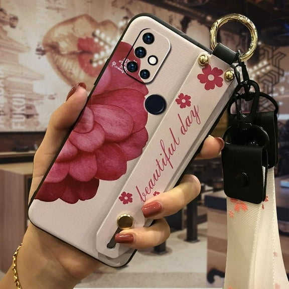 KDY-Phone Case For OnePlus Nord N10/1 Nord N10, Waterproof Dirt-resistant Flower Wristband Shockproof Fashion Design Kickstand Soft case Anti-knock Silicone Lanyard Anti-dust Back Cover