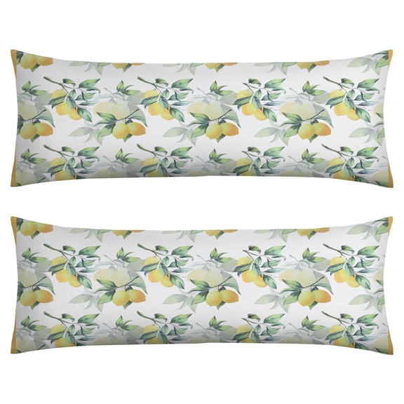 Lemon Yellow Body Pillow Cover 20x54 - Cute Floral Vintage Design Soft Machine Washable Pillowcase with Invisible Zipper