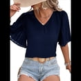 thumbnail image 2 of Blusas Elegantes de Verano para Mujer, con Cuello en V, Corta y Pétalos Abullonados, Informales, para Trabajo y Negocios Azul Marino M, 2 of 8