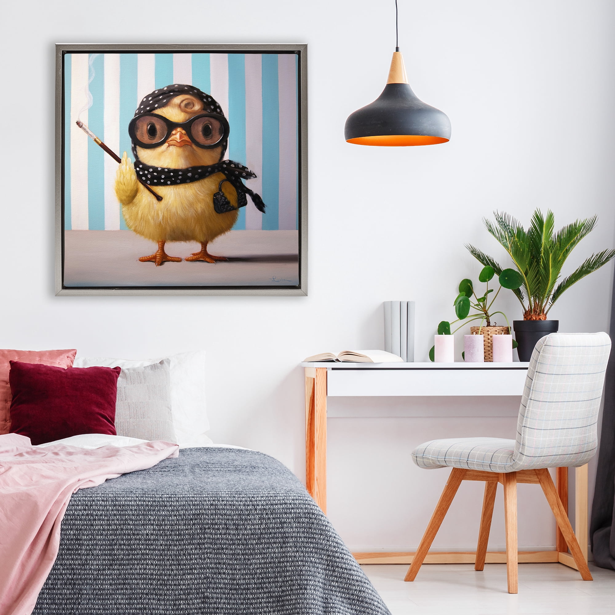 Stupell Industries Audrey Henburn Famous Chick Gray Framed Floater Canvas Wall Art, design by Lucia Heffernan