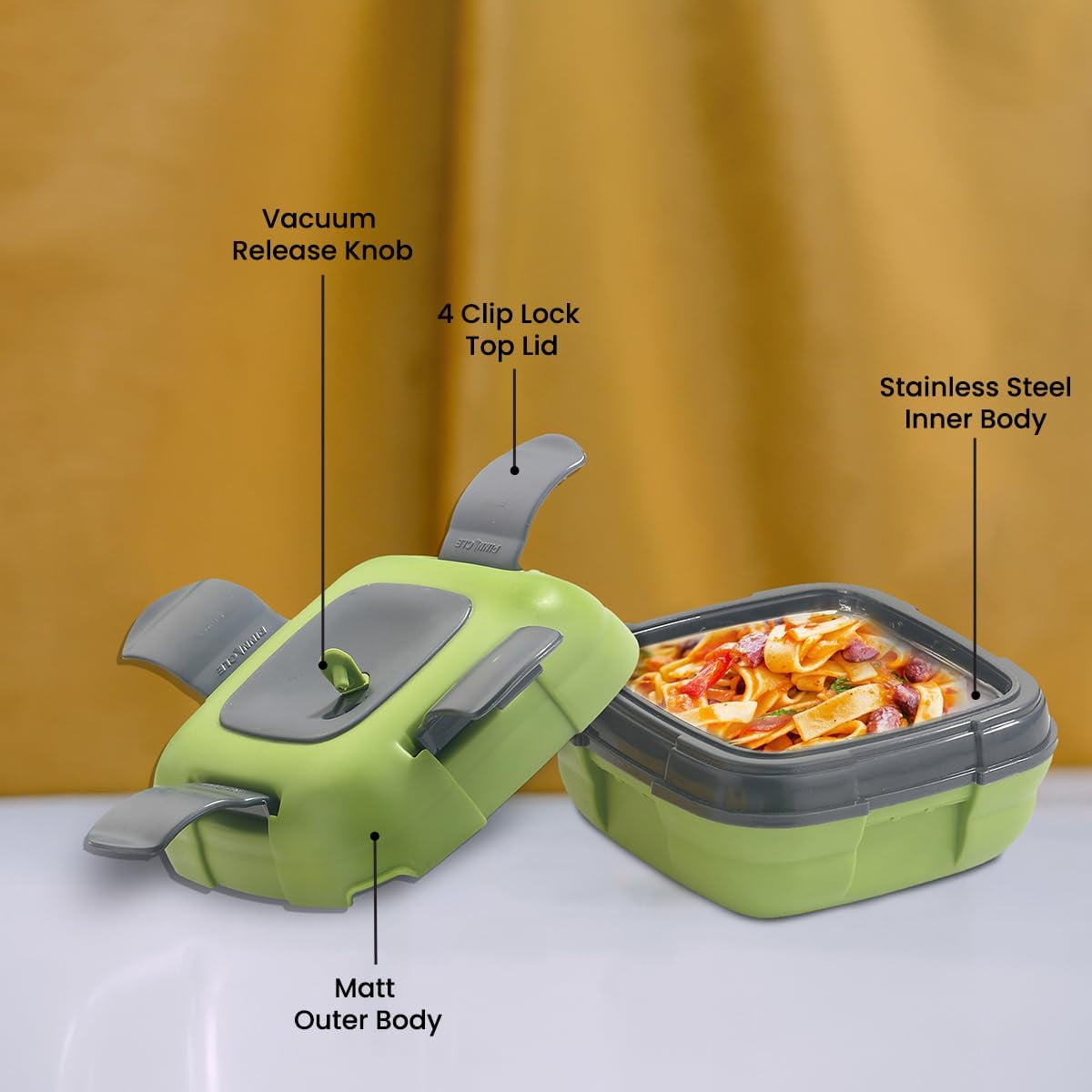 Pinnacle Thermoware 2-Pc Leak Proof Insulated Lunch Box Hot Food Container Set, Green