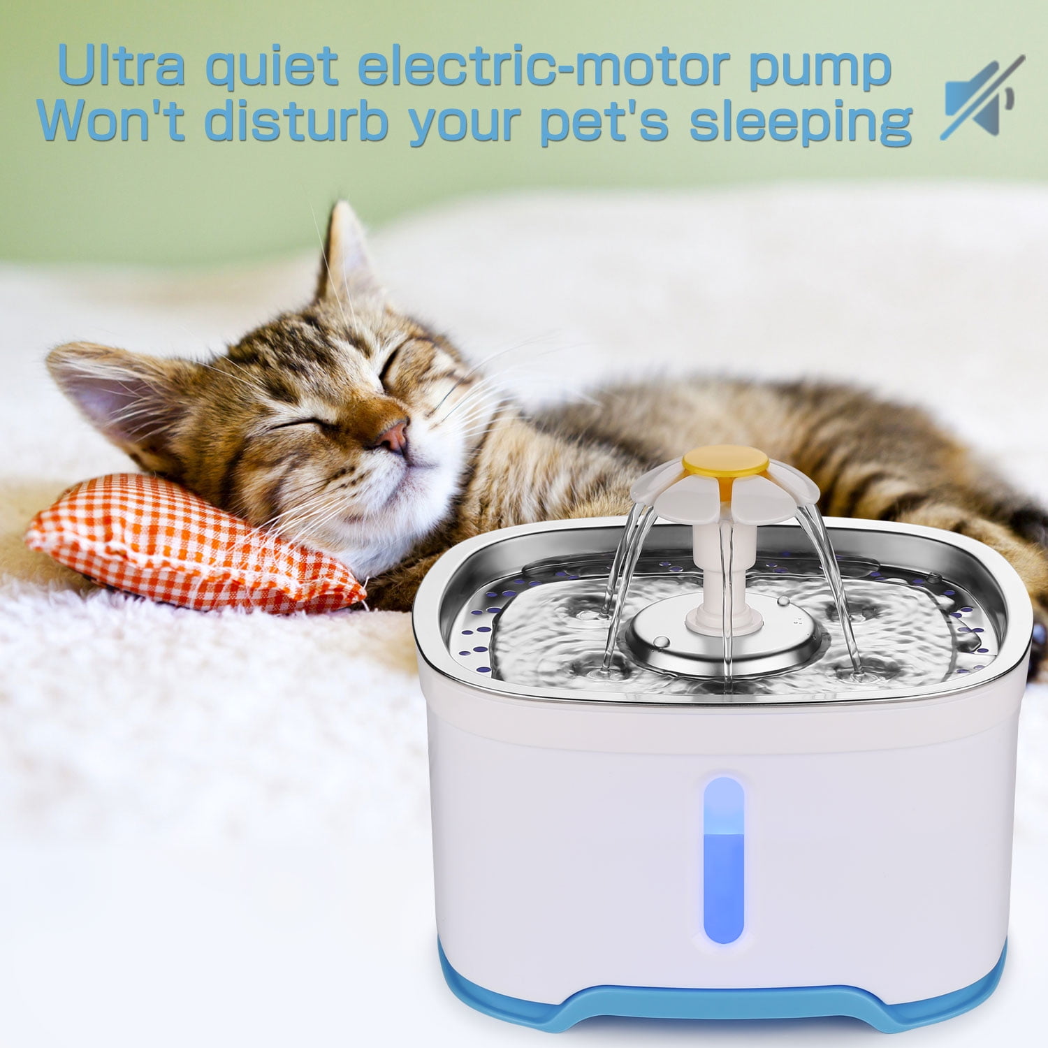 Ownpets 2.5l Cat Water Fountain Led Light Pet Dog Drinking Bowl Triple Filter