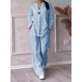 thumbnail image 4 of Womens Cotton Linen 2 Piece Sets V Neck Button Down Long Sleeve Shirt Wide Leg Trouser Sets with Pockets Light Blue 5XL, 4 of 7