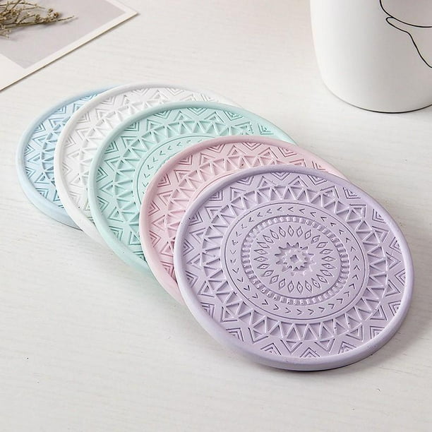 Absorbent Drink Coasters Colourful Diatomite Round Cup Mat Heat Proof Insulated Placemat