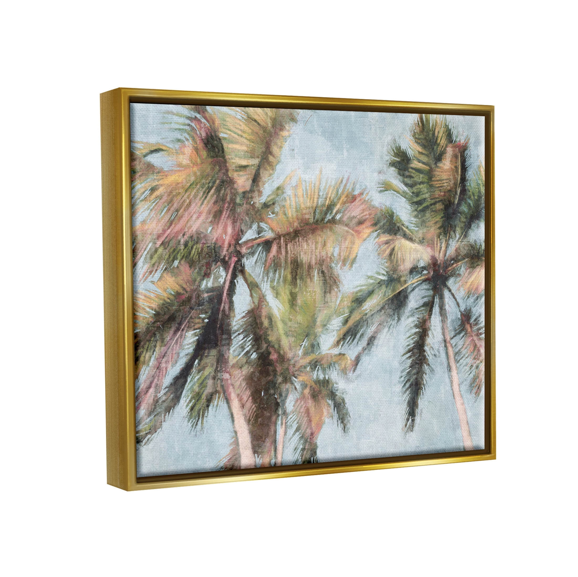 Stupell Industries Tall Looming Breezy Palm Trees Graphic Art Metallic Gold Floating Framed Canvas Print Wall Art, Design by Nina Blue