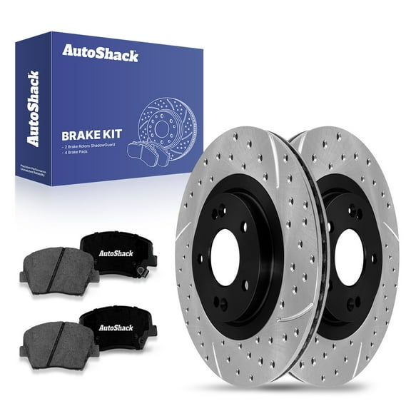 AutoShack Front Drilled & Slotted Brake Rotors Premium Ceramic Brake Pads | Replacement for 2016-2020 Kia Sorento 2016-2018 Hyundai Santa Fe Sport FWD | E-Coated | 6-PC Brake Kit | ShadowGuard